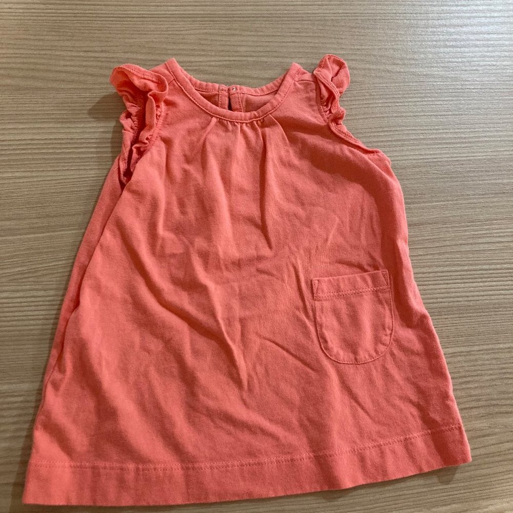 Primary Pink Short Sleeve Dress Cotton 0-3 Months Ruffle Pocket Detail